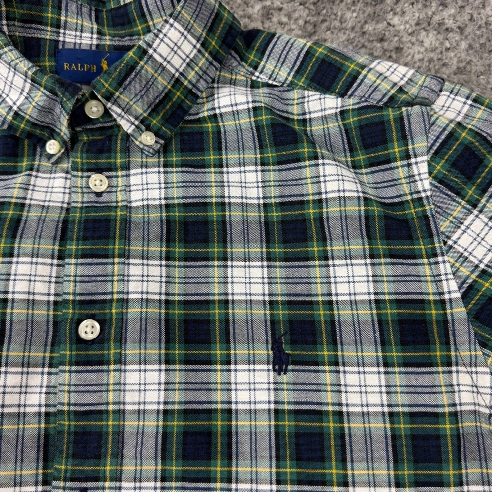 Ralph Lauren Plaid Button Down Shirt Kids Youth XL 18-20 Green Blue‎ Long Sleeve